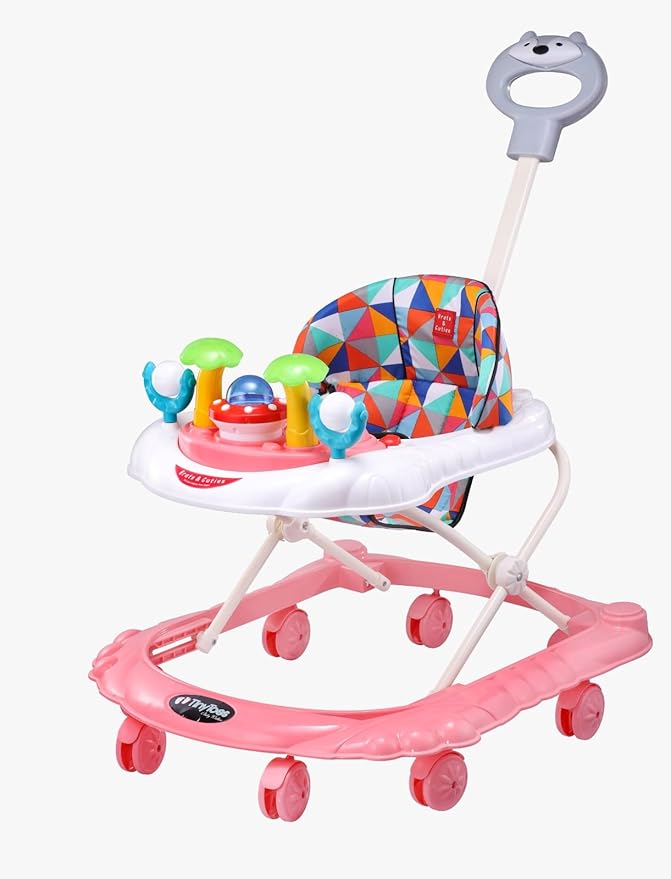 Activity Baby Walker Toy with Music & Lights for Kids, Parental Handle and Stopper for 6-18 Months Old Boys & Girls Multifunctional & Adjustable (Pink) (Copy)