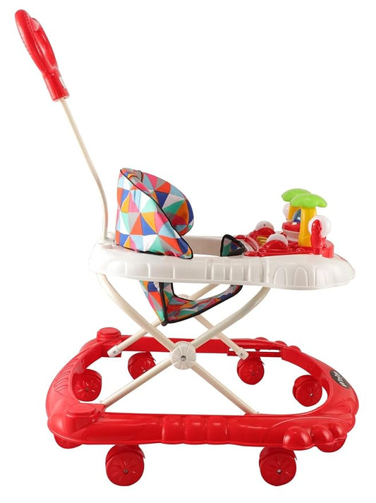 Activity Baby Walker Toy with Music & Lights for Kids, Parental Handle and Stopper for 6-18 Months Old Boys & Girls Multifunctional & Adjustable (Red)