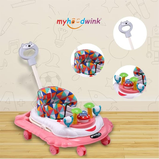 Activity Baby Walker Toy with Music & Lights for Kids, Parental Handle and Stopper for 6-18 Months Old Boys & Girls Multifunctional & Adjustable (Pink) (Copy)