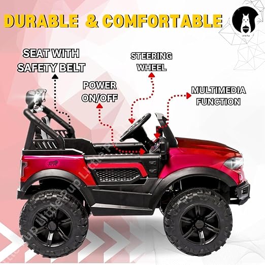 Battery Operated Jeep for 1 to 7 Year Kids | Electric Ride on-Dual Control Mode, Swing Function, Led Lights, with Seat Belts | (Red)